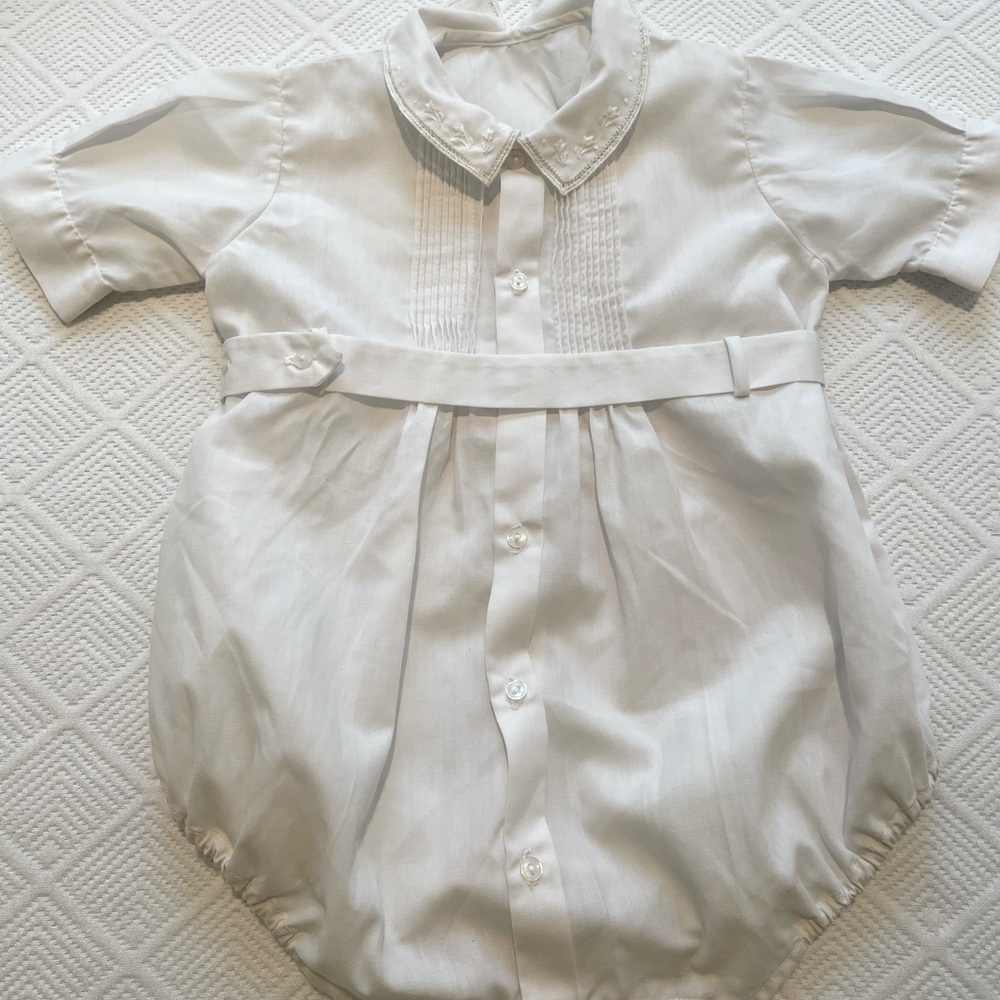 Vintage White cotton baby outfit 6 month